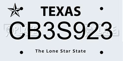 CB3S923 Texas License Plate