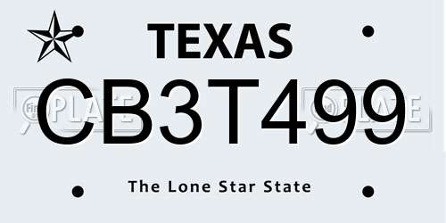 CB3T499 Texas License Plate