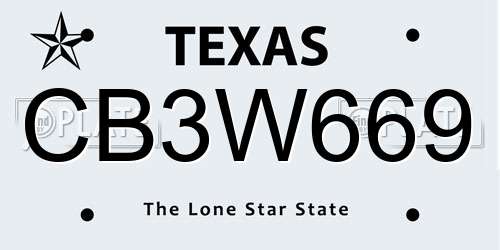 CB3W669 Texas License Plate