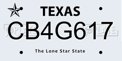 CB4G617 Texas License Plate