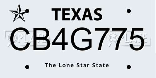 CB4G775 Texas License Plate