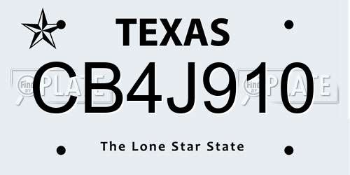 CB4J910 Texas License Plate