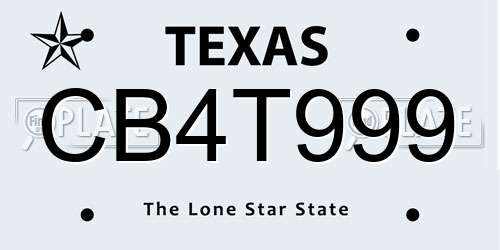 CB4T999 Texas License Plate