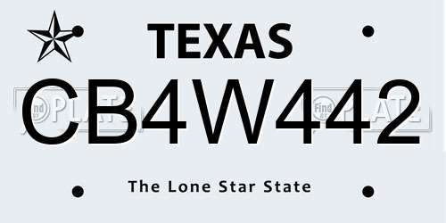 CB4W442 Texas License Plate