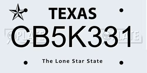 CB5K331 Texas License Plate
