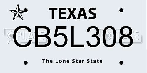 CB5L308 Texas License Plate