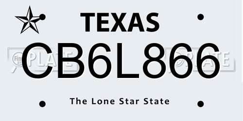 CB6L866 Texas License Plate