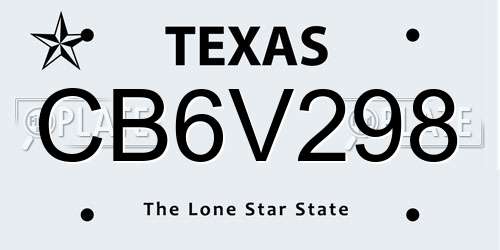 CB6V298 Texas License Plate