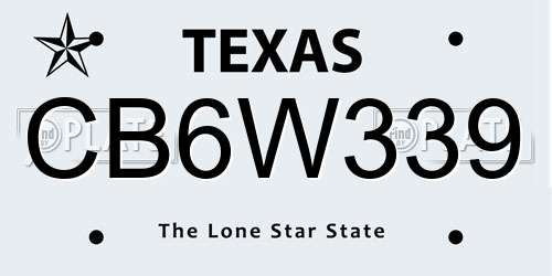 CB6W339 Texas License Plate