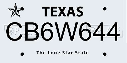 CB6W644 Texas License Plate