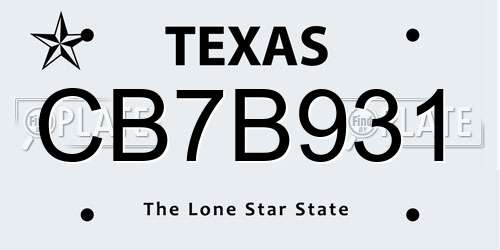 CB7B931 Texas License Plate