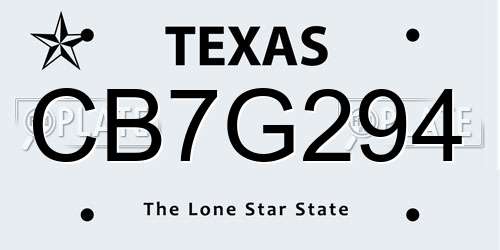 CB7G294 Texas License Plate