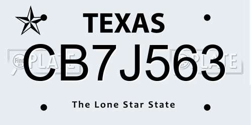 CB7J563 Texas License Plate