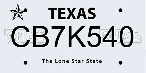 CB7K540 Texas License Plate