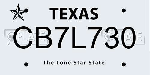 CB7L730 Texas License Plate