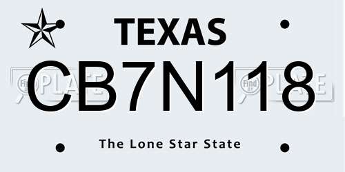 CB7N118 Texas License Plate