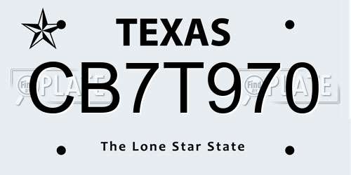 CB7T970 Texas License Plate