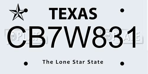 CB7W831 Texas License Plate