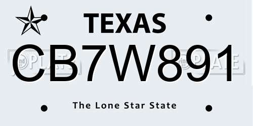 CB7W891 Texas License Plate