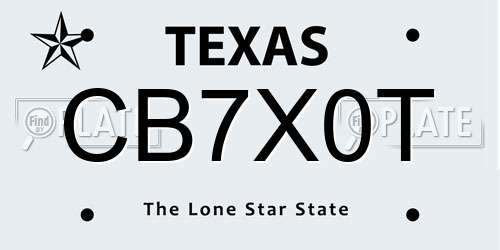 CB7X0T Texas License Plate