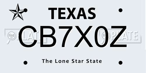 CB7X0Z Texas License Plate