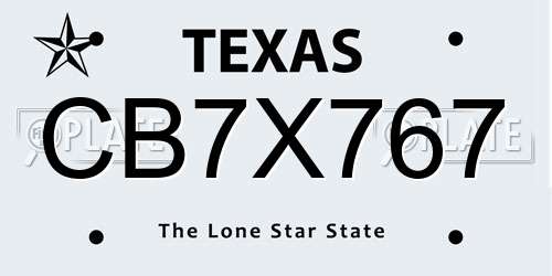 CB7X767 Texas License Plate