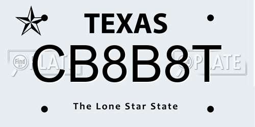 CB8B8T Texas License Plate