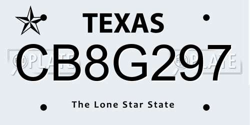 CB8G297 Texas License Plate
