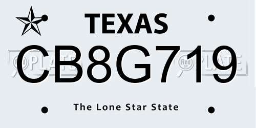 CB8G719 Texas License Plate