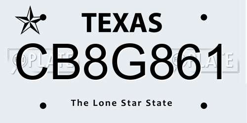 CB8G861 Texas License Plate