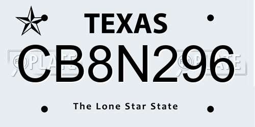 CB8N296 Texas License Plate