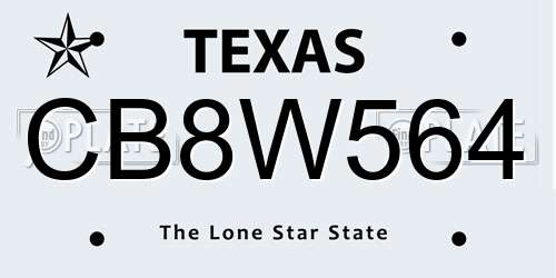CB8W564 Texas License Plate