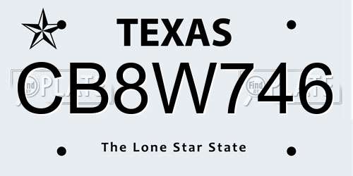 CB8W746 Texas License Plate