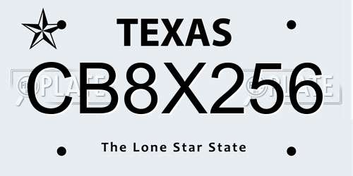 CB8X256 Texas License Plate