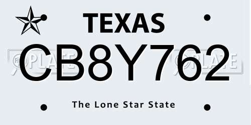 CB8Y762 Texas License Plate