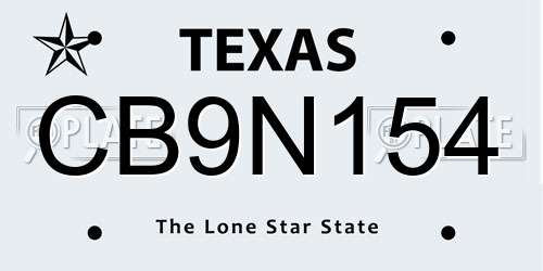 CB9N154 Texas License Plate