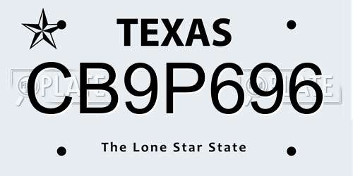CB9P696 Texas License Plate