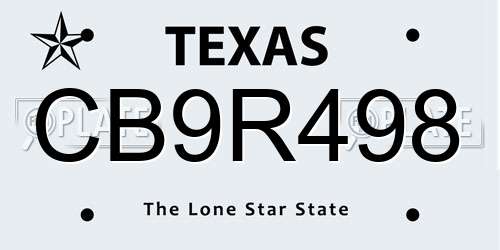 CB9R498 Texas License Plate