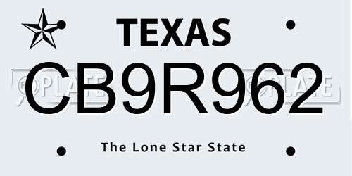 CB9R962 Texas License Plate