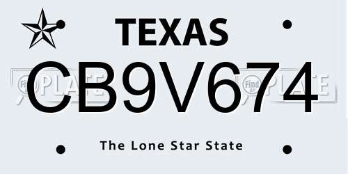 CB9V674 Texas License Plate