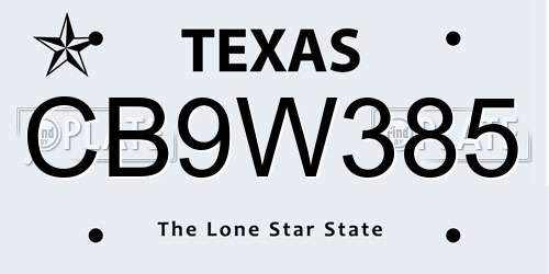 CB9W385 Texas License Plate