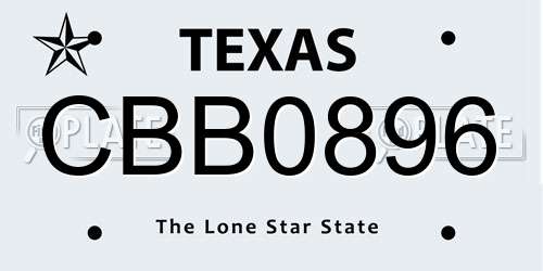 CBB0896 Texas License Plate