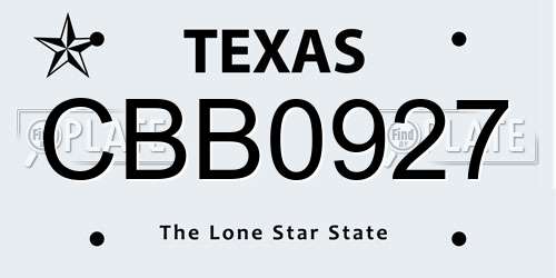 CBB0927 Texas License Plate