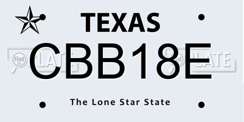 CBB18E Texas License Plate