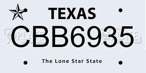 CBB6935 Texas License Plate