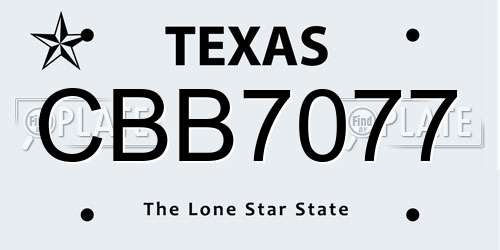 CBB7077 Texas License Plate