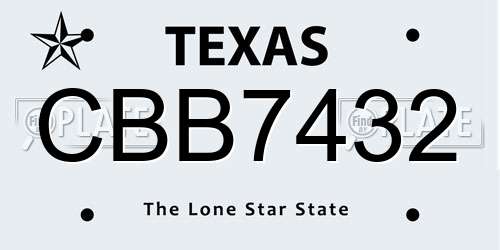 CBB7432 Texas License Plate