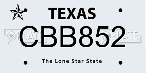 CBB852 Texas License Plate