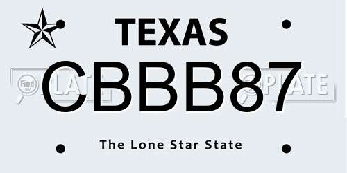 CBBB87 Texas License Plate