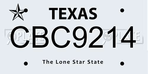 CBC9214 Texas License Plate